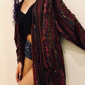 Light flowy open front sweater with boho pattern